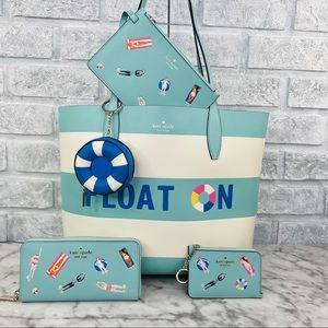 Kate Spade Pool Float Tote, Splash Key Chain, Large Wallet & Card Holder Wallet